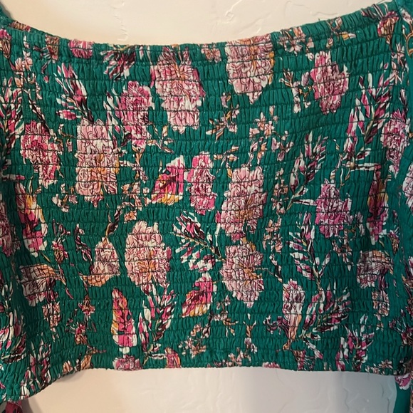 B O G Collective- 2 piece green pink print crop top with wrap skirt. EUC - Picture 9 of 9